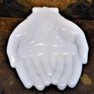 Vintage Avon Milk Glass Cupped Hands Trinket Dish